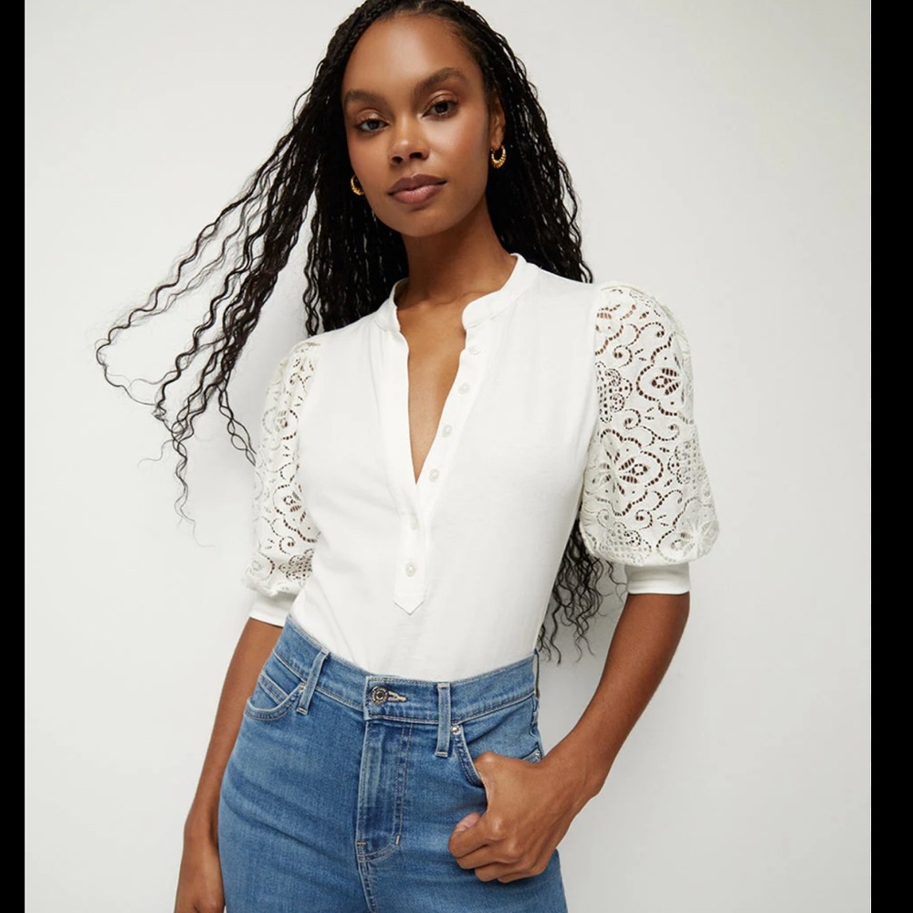 Veronica Beard Coralee Eyelet Puff Sleeve Top